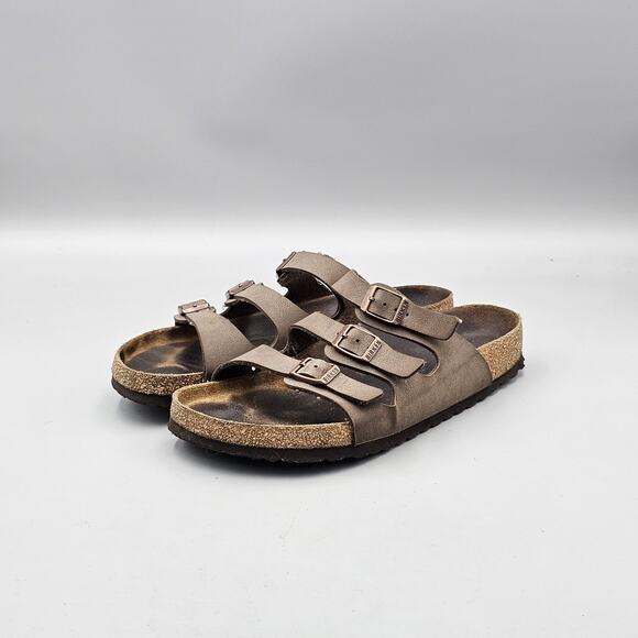 Birkenstock Womens size 41 EU 10 US Florida Brown Leather 3 Strap Slides Sandals - Picture 3 of 8